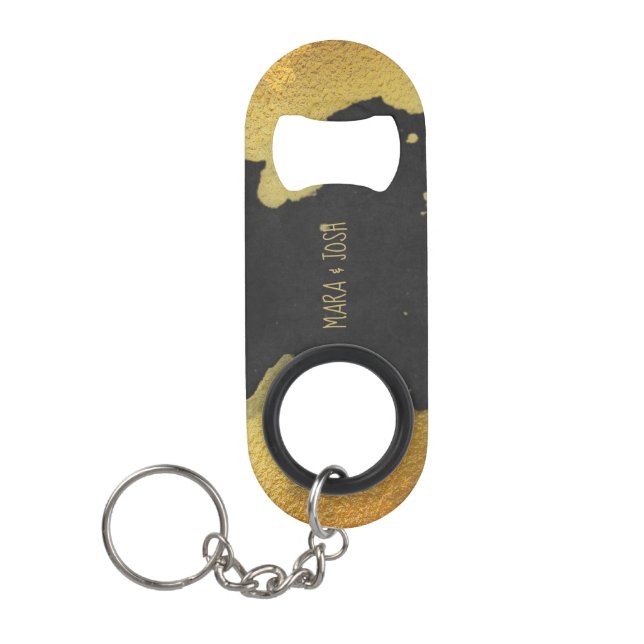 *~* Black & Gold Chalkboard Wedding Bartender Keychain Bottle Opener (Front)