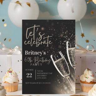 Black Gold Champagne 60th Birthday Party  Invitation