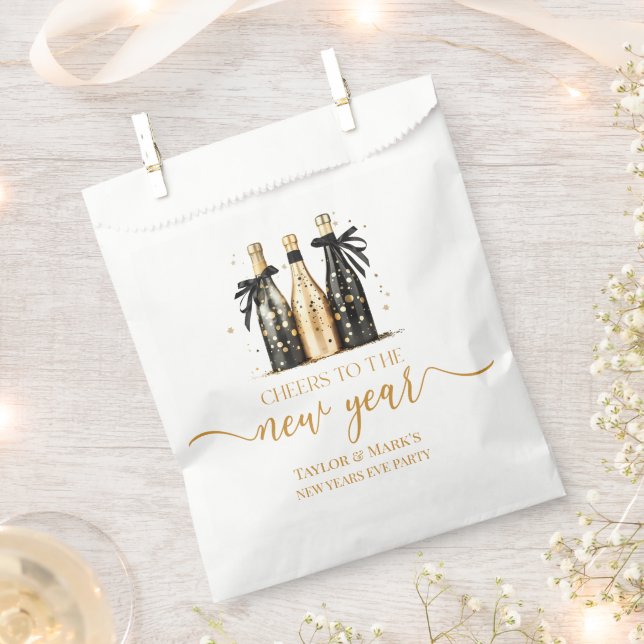Black Gold Champagne Cheers New Years Eve Party Favor Bag (Clipped)