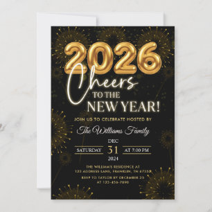 Black Gold Champagne Cheers New Years Eve Party Invitation