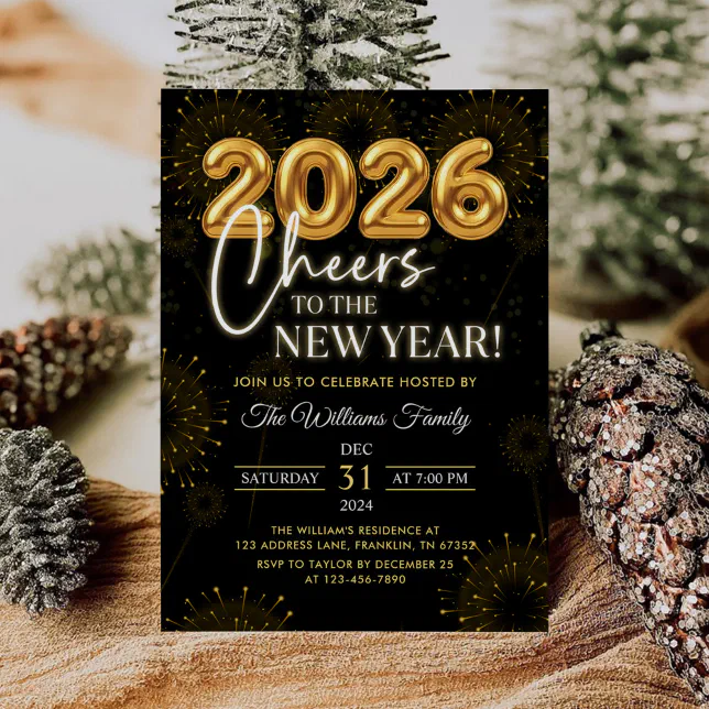 Black Gold Champagne Cheers New Years Eve Party Invitation | Zazzle