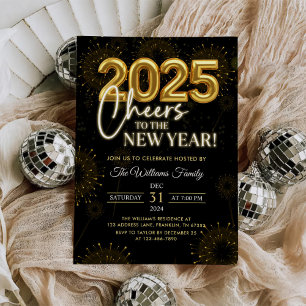 Black Gold Champagne Cheers New Years Eve Party Invitation