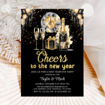 Black Gold Champagne Cheers New Years Eve Party Invitation