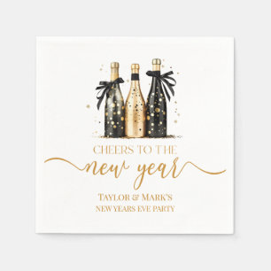 Black Gold Champagne Cheers New Years Eve Party Napkins