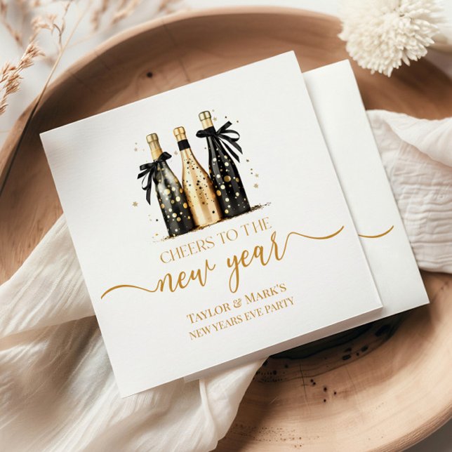 Black Gold Champagne Cheers New Years Eve Party Napkins (Creator Uploaded)