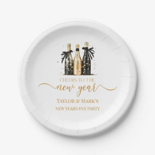 Black Gold Champagne Cheers New Years Eve Party Paper Plates