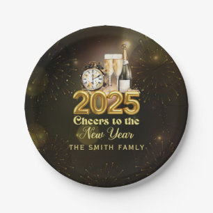 Black Gold Champagne Cheers New Years Eve Party Paper Plates