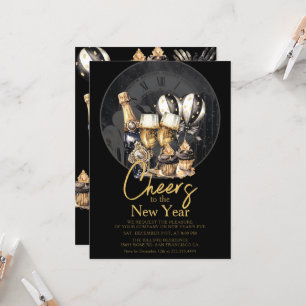 Black Gold Champagne New Year's Eve Celebration Invitation
