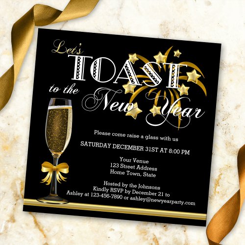 Black Gold Champagne New Years Eve Invitation