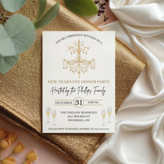 Black & Gold, Champagne, New Year's Eve Party Invitation (Creator Uploaded)