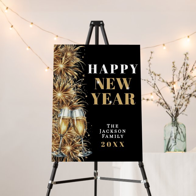 Black Gold Champagne New Years Party Foam Board (In Situ (Stand))