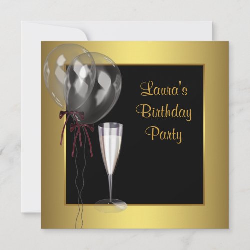 Black Gold Champagne Womans Birthday Party Custom Invite
