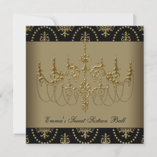 Black Gold Chandelier Sweet Sixteen Ball Invitation