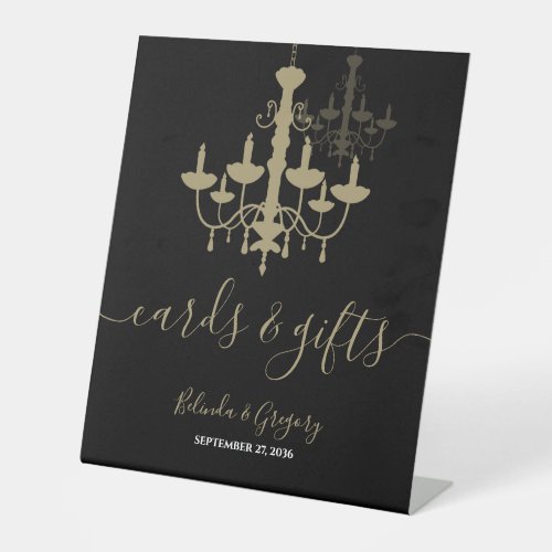 Black Gold Chandelier Wedding Cards  Gifts Pedestal Sign
