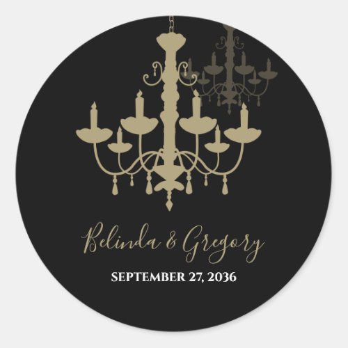 Black Gold Chandelier Wedding Classic Round Sticker