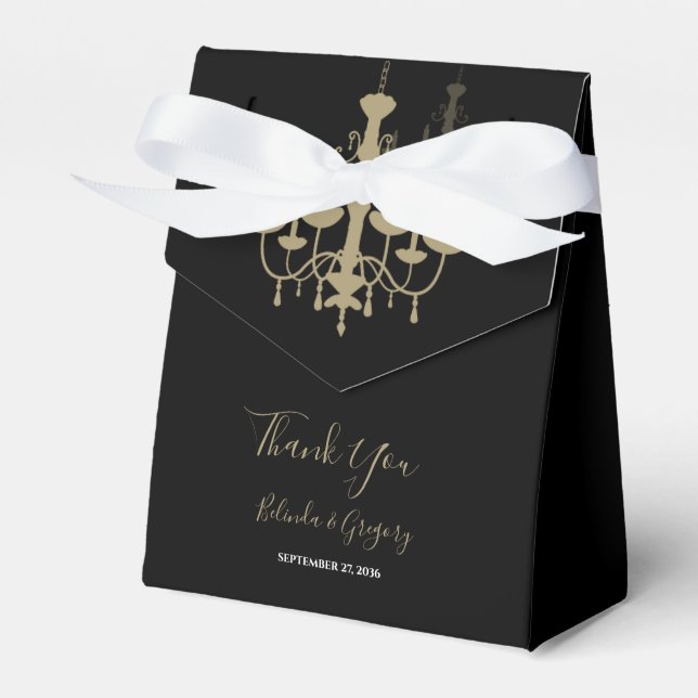Black Gold Chandelier Wedding Favor Boxes (Front Side)