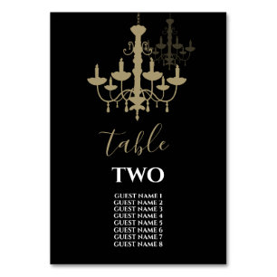 Black Gold Chandelier Wedding Guest Names Table Number