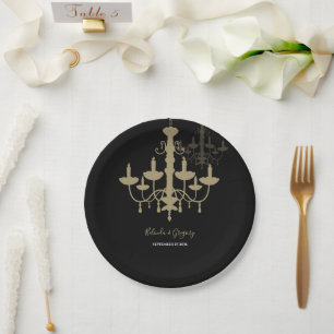 Black Gold Chandelier Wedding Paper Plates
