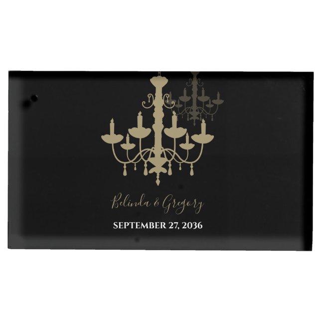 Black Gold Chandelier Wedding  Place Card Holder (Front)