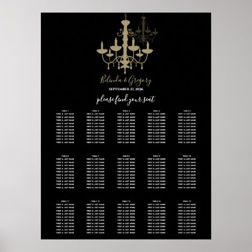 Black Gold Chandelier Wedding Seating Chart