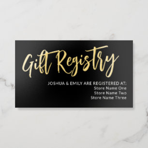 Black Gold Charming Calligraphy Wedding Registry Foil Business Cards