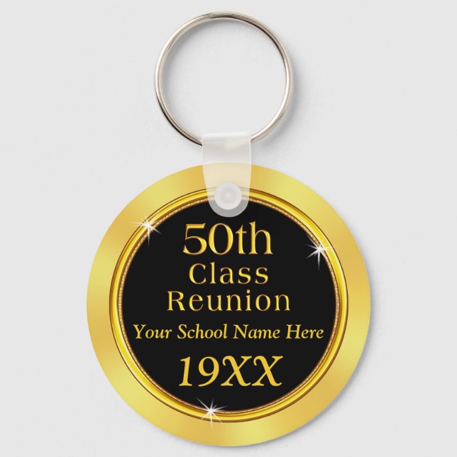 Black, Gold Cheap 50th Class Reunion Party Favors Keychain (Front)