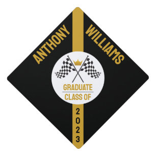 Black Gold Checkered Flag Graduation Tassel Topper