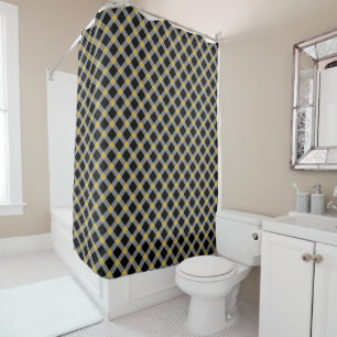 BLACK GOLD CHECKERED PATTERN SHOWER CURTAIN
