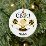 Black &amp; Gold Cheer Blonde Cheerleader Ornament at Zazzle