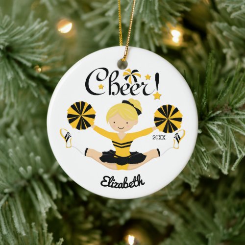 Black  Gold Cheer Blonde Cheerleader Ornament