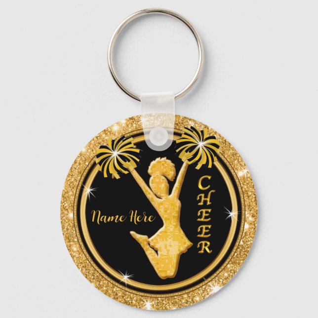 Black, Gold Cheer Gift Ideas Bulk Discounts Cheer Keychain (Front)