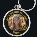 Black Gold Cheerleader Photo High School Keychain<br><div class="desc">This cool customized high school cheerleader photo gift features your team and player name on a black and gold keychain with a cheer megaphone. Personalize with your student's photograph and class year as a proud cheerleading parent. A great gift for a mom or dad.</div>