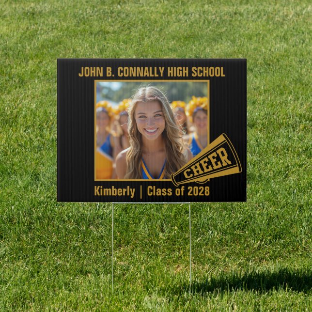 Black Gold Cheerleader Photo High School Yard Sign (Insitu)