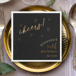 Black Gold Cheers 40th 50th 60th Birthday Party Napkins<br><div class="desc">Raise a toast to love and laughter with our Personalized Black and Gold 'Cheers!' Napkins! These napkins are the perfect addition to your special day. Featuring your name and date, they add a touch of sophistication to every sip. Make your moments shine! | Black and Gold Modern Minimalist Cocktail Custom...</div>