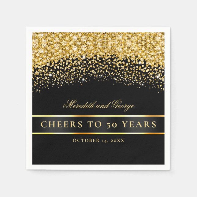 Black Gold Cheers 50 Years 50th Anniversary Napkins (Front)