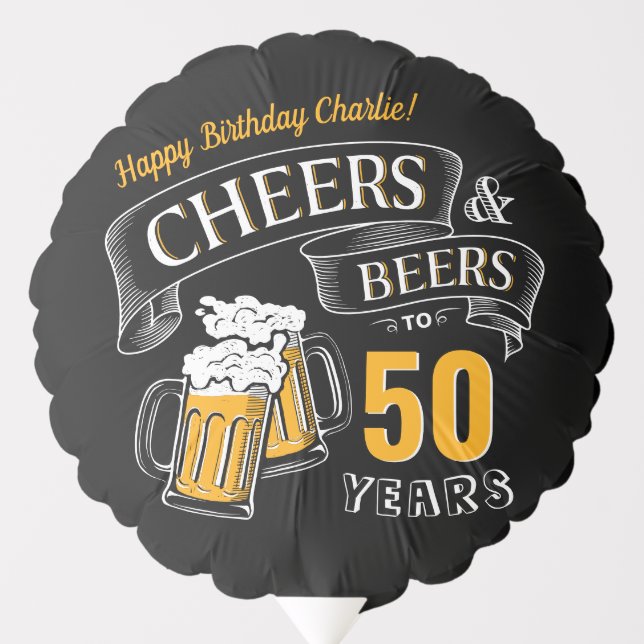 Black Gold Cheers And Beers Any Age Birthday Balloon (Front)
