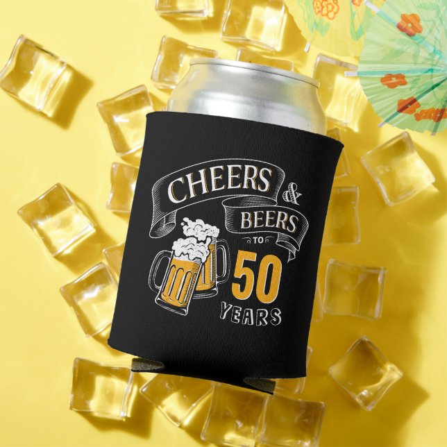 Black Gold Cheers And Beers Any Age Birthday Can Cooler (In Situ Summer)