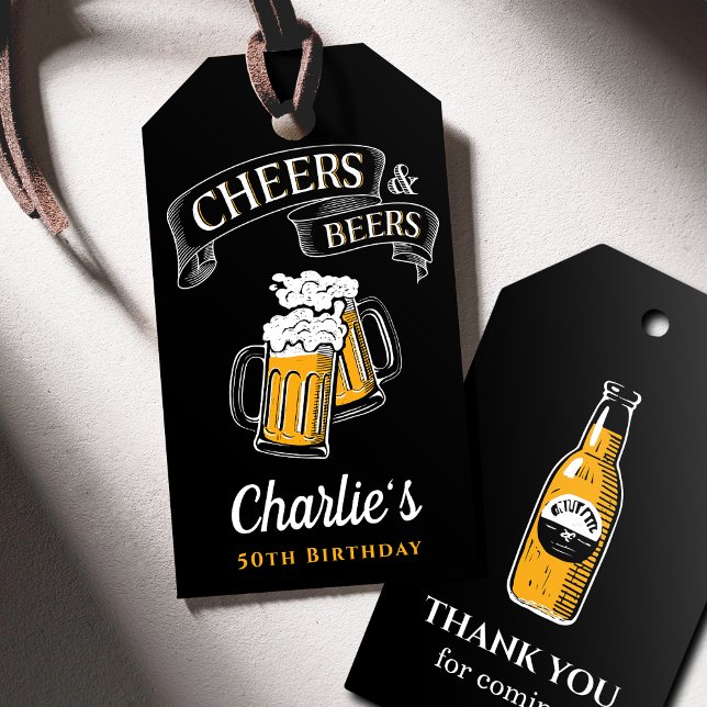 Black Gold Cheers And Beers Any Age Birthday Gift Tags (Black Gold Cheers And Beers Any Age Birthday Gift Tags)