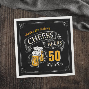 Black Gold Cheers And Beers Any Age Birthday Napkins
