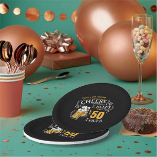 Black & Gold Cheers And Beers Any Age Birthday Paper Plates