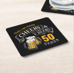 Black Gold Cheers And Beers Any Age Birthday Square Paper Coaster at Zazzle