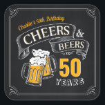 Black Gold Cheers And Beers Any Age Birthday Square Sticker<br><div class="desc">Stylish cheers and beers to 50 years typography design in charcoal black,  gold and white,  Custom it with your own text,  fun and unique,  great for any age adult birthday party for men,  or anniversary party for any occasion.</div>