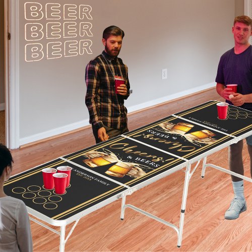 Black  Gold Cheers and Beers Family Beer Pong Table