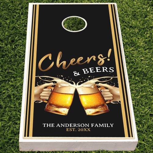 Black  Gold Cheers and Beers Family Cornhole Set