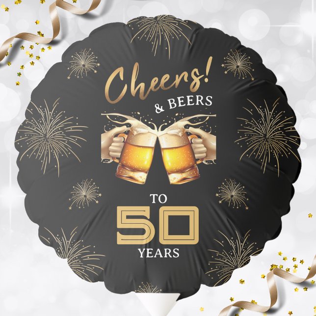 Black & Gold Cheers & Beers 50 Years 50th Birthday Balloon (Black & Gold Cheers & Beers 50 Years 50th Birthday Balloon)