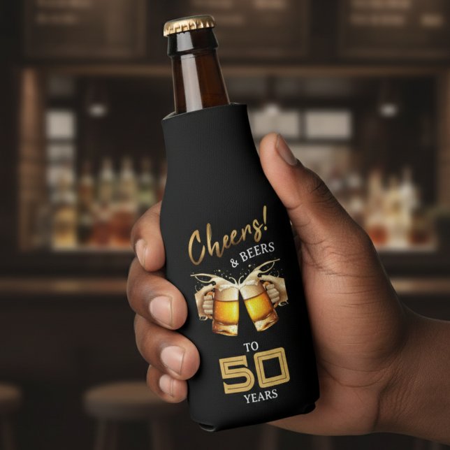 Black & Gold Cheers & Beers 50 Years 50th Birthday Bottle Cooler (Black & Gold Cheers & Beers 50 Years 50th Birthday Bottle Cooler
)
