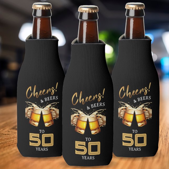 Black & Gold Cheers & Beers 50 Years 50th Birthday Bottle Cooler (Black & Gold Cheers & Beers 50 Years 50th Birthday Bottle Cooler)