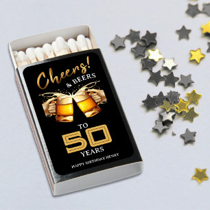 Black & Gold Cheers & Beers 50 Years 50th Birthday Matchboxes