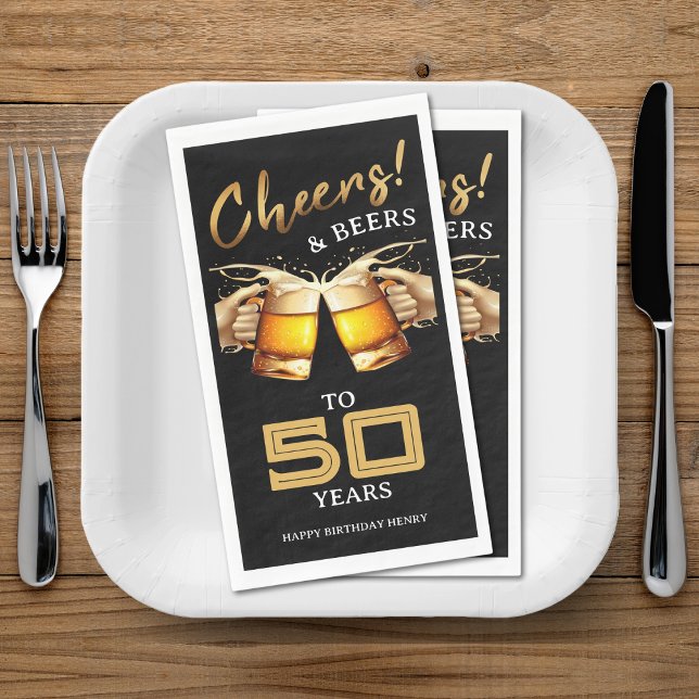 Black & Gold Cheers & Beers 50 Years 50th Birthday Paper Guest Towels (Black & Gold Cheers & Beers 50 Years 50th Birthday Paper Guest Towels)