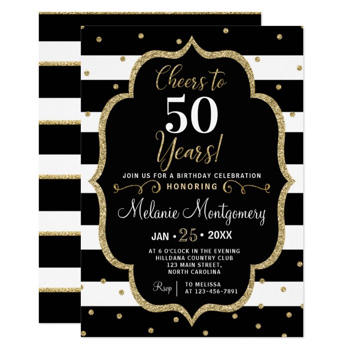 Black Gold Cheers Birthday Party Invitation 